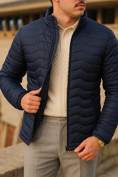 comstar Men's Casual Lined Navy Blue Puffer Jacket