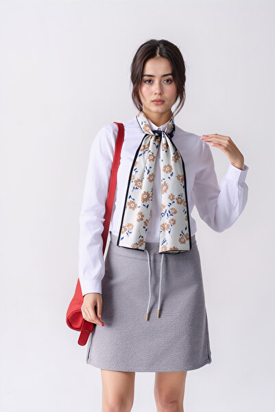 Walkenzo Floral Patterned Double-Sided Silky Elegant Twilly Women's Scarf