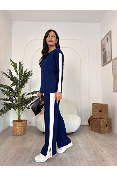 DE'VESTA Imported Modal Fabric with Striped Detail on the Shoulder, Cotton, Women's Bohemian Casual Top-Bottom Set Tracksuit Set