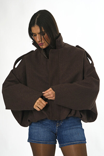 ABBRA Women's Pleated Lined Cashmere Bomber Jacket