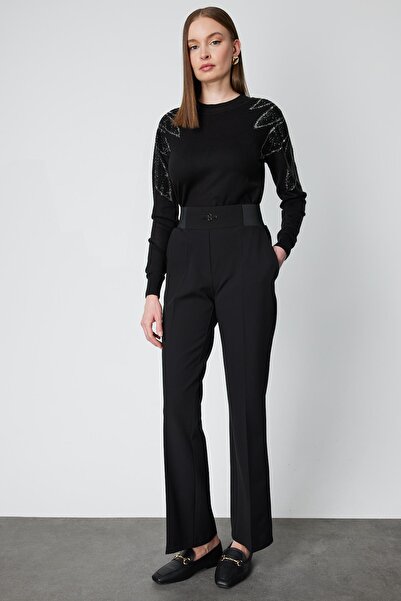 Genel Markalar Beli Kalın Lastikli İspanyol Paça Pantolon