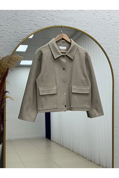 MİHRA STORE Μπουφάν Belita με μεταλλικά κουμπιά κοντό κασετένιο μπουφάν-EN217...