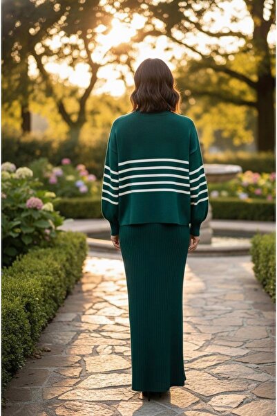 YusGos Women's Transverse Thin Striped Pattern Sweater Dress