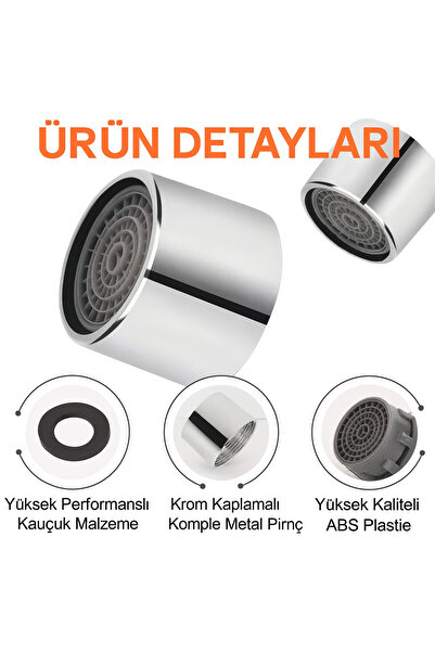 SUVİA Su Tasarruflu Musluk Perlatörü 1 Adet – Krom Kaplama Pirinç Musluk Ucu – Sıçratmaz Filtre