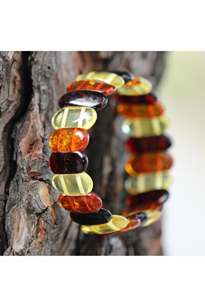 Taş Sandığı Oval Cut Baltic Amber Bracelet – Natural Real Amber (Elastic) - Three Colors