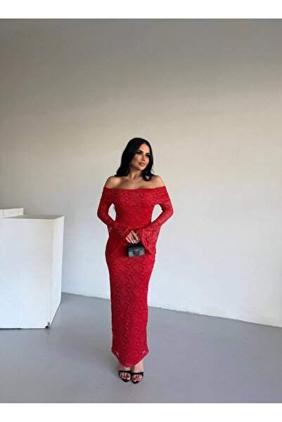 sajarsln Madonna Carmen Neckline Lace Lycra Premium Maxi Length Dress