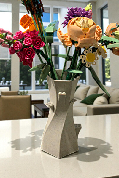 Biparca Store Blok Uyumlu Desenli Dekoratif Vazo – Modern Tasarım, Hafif ve Şık, Hediyelik