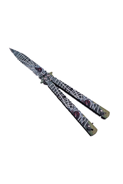 dalimag Butterfly Knife with Blade, Spider Pattern, Belt Attachment, 22 cm, Multicolor,