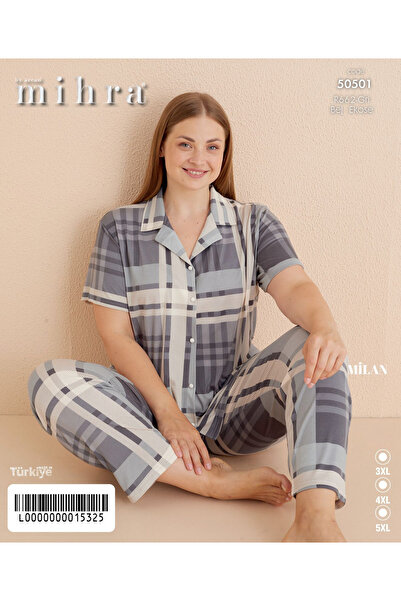 Mihra Milan Battal Dümeli Short Sleeve Bottom Long Pjt4801 Pajama Set