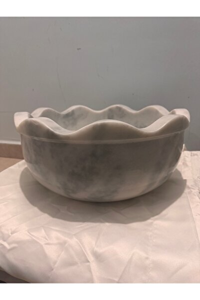 Home Round Marble Kurna 42 cm – Ruffled Ottoman Model