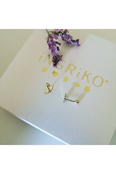 iNGRiKO 14K yellow gold child protection earrings with girl silhouettes