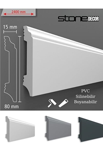 Stone Decor 8 CMx240 CM PVC SÜPÜRGELİK, SUYA VE NEME DAYANAKLI BOYANABİLİR BE...