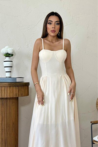 Butikalaçatı Thin Strap Lined Zippered Women's Midi Length Dress