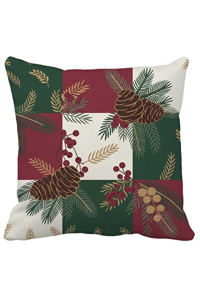 Queen Jera Бургунди-зелен калъф за възглавница с блоков мотив - борови клонки...