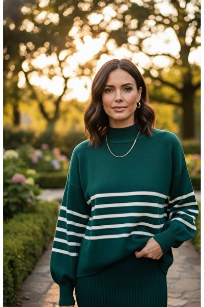 YusGos Women's Transverse Thin Striped Pattern Sweater Dress