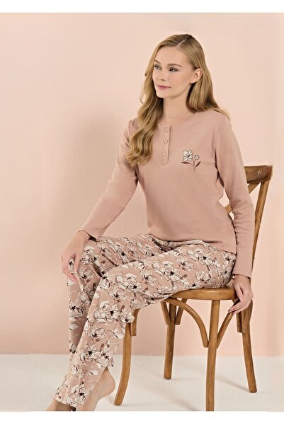 Over Sleep by Poleren Interlock Dark Brown Long Sleeve Pajama Set 3215
