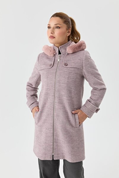 Doque Kışlık Kaşe Kadın Kaban Yünlü Kumaş Spor Genç Lila 57037