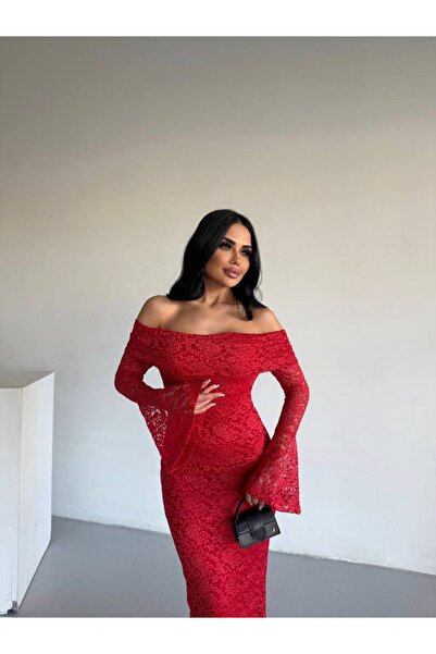 sajarsln Madonna Carmen Neckline Lace Lycra Premium Maxi Length Dress