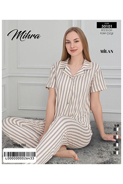 Mihra Σετ πιτζάμες Milan Alt Long με με τύπωμα κουμπιά PJT7701