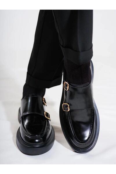 TETRİ 0K575 Model Genuine Leather Handmade Men's Black Open Casual Shoes