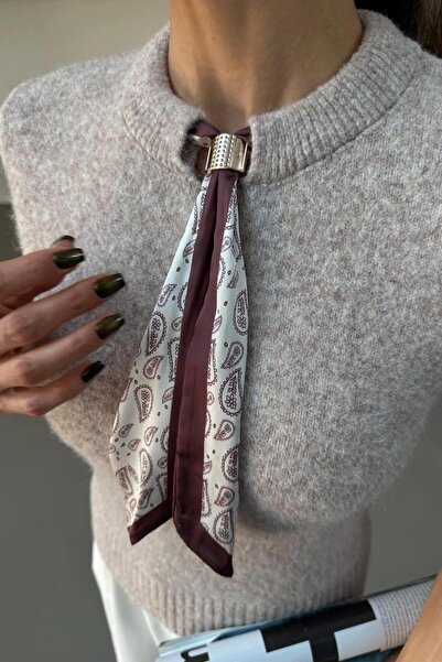 Ecenin Favorileri Tricotaj bej cu mânecă scurtă pentru femei, cu guler de tip foulard