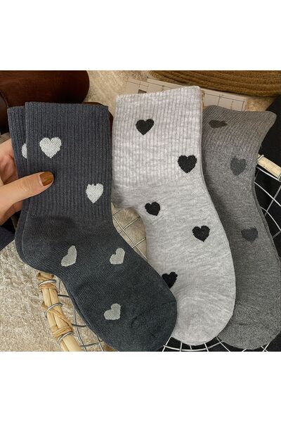 Sky Socks 4-Piece Economical Pack Heart-Shaped Gray Patterned Unisex Tennis Socks Set