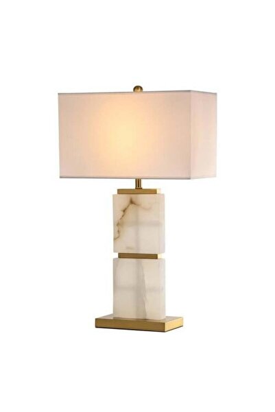 GENERAL Fez-style White Fabric Table Lamp with Marble Base, LED E27