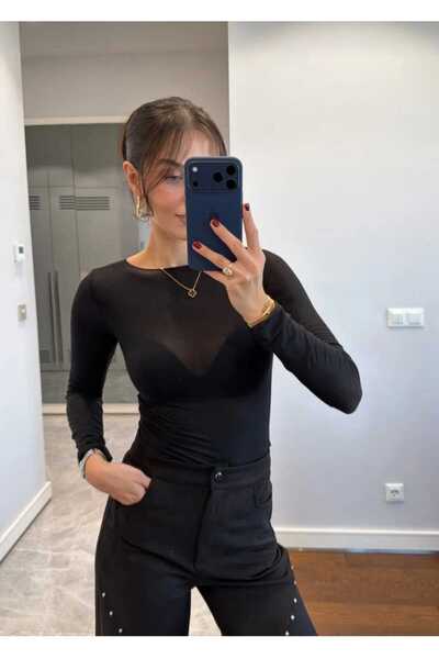 sinemkivanc co BOAT NECK TRANSPARENT BLUZ