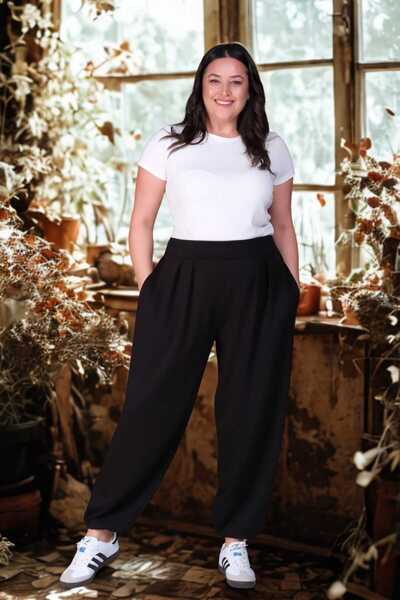 tarzımsüper Women's Plus Size Elastic Waist Baggy Pants – Premium Fabric