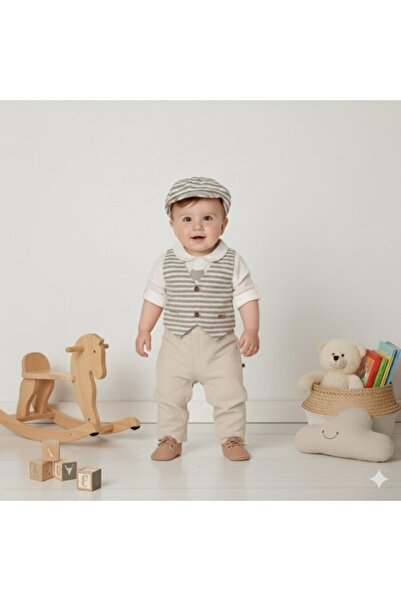 MİNİBORN Cotton Striped Vest Set Piece Baby Boy Set