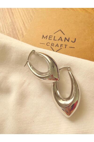 Melanj Craft Oval Hoop Steel Earrings - Silver