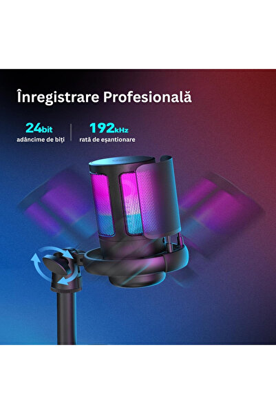 Velixo Μικρόφωνο USB ME6S, Βραχίονας, Καρδιοειδές, Μείωση Θορύβου, RGB, Σίγαση, Streaming, Παιχνίδια, Podcast, PC/PS