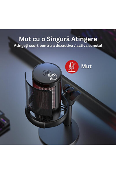 Velixo Μικρόφωνο USB ME6S, Βραχίονας, Καρδιοειδές, Μείωση Θορύβου, RGB, Σίγαση, Streaming, Παιχνίδια, Podcast, PC/PS