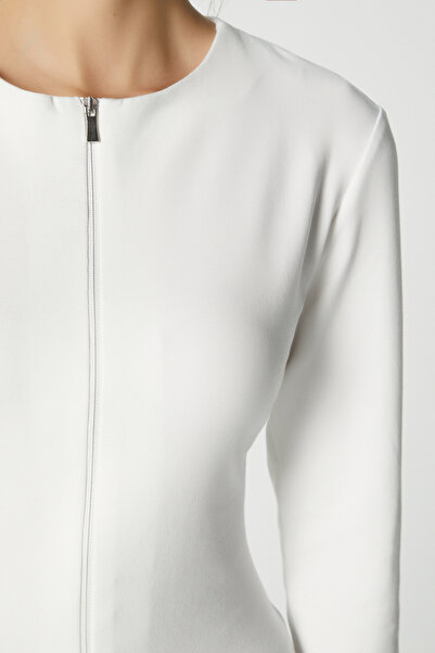 Ritnice Women's Dean Premium Double Side Zippered Ecru Blouse