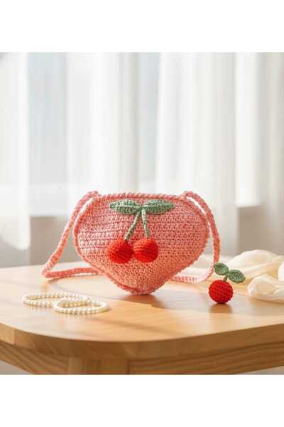 COLORFULLCLİPS El Örgüsü Hasır Kiraz Canta