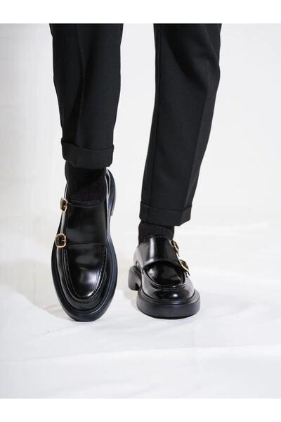 TETRİ 0K575 Model Genuine Leather Handmade Men's Black Open Casual Shoes