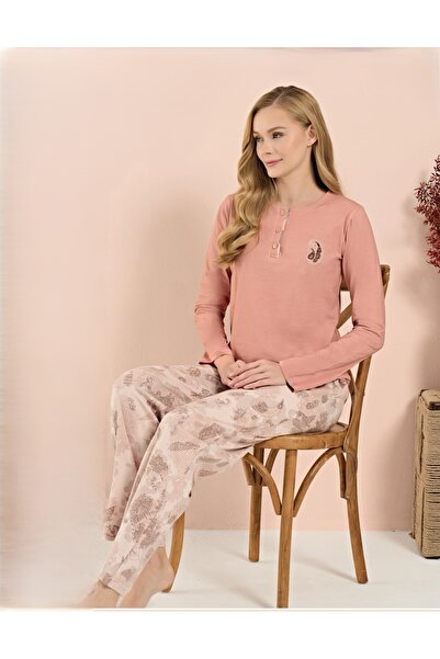 Over Sleep by Poleren Interlock Dark Brown Long Sleeve Pajama Set 3215