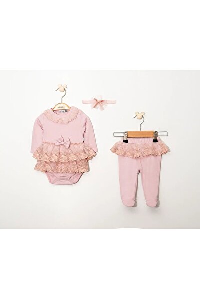 MİNİBORN Cotton Lace Detailed 2-Piece Baby Girl Set