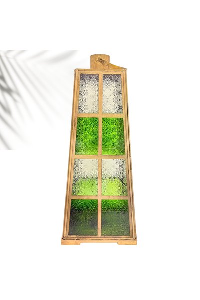 Souq DESIGNS Large Ramadan Lantern – Floor Standing Moroccan Glass 51cm | Arabic Lantern Gold | Ramadan Decorations Home Decor | Lanterns for Decor | Big Light Indoor Outdoor | Green Clear 1 Pc