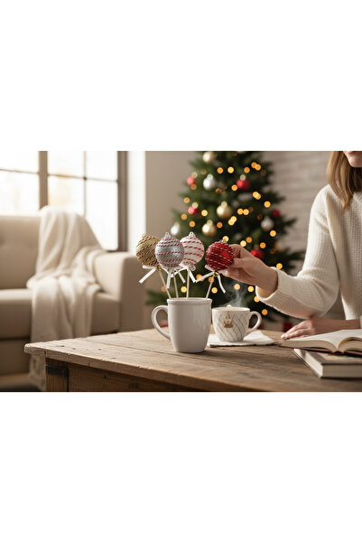 BaoBao Set of 4 Christmas Globe Decorations on a Stick – Gold, Silver, Red, White