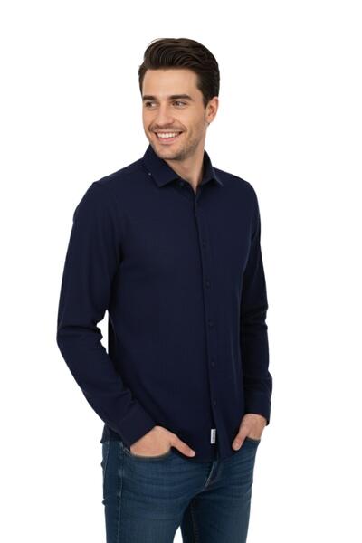 ADVANTE Men's Winter Silim Fit Ribbed Knit Woven Shirt Bgl-St04935