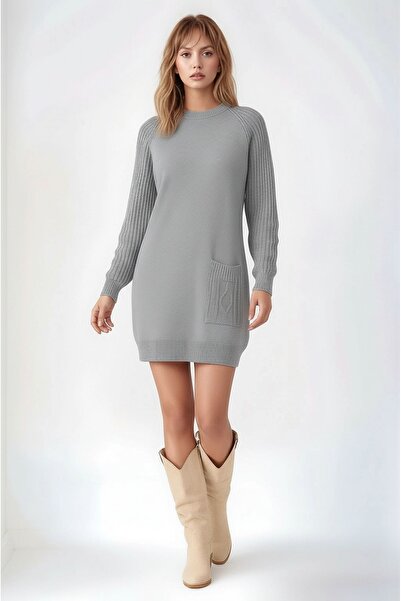 MAMAYAGA Women's Long Sleeves Self-Textured Crew Neck Tunic Oversized Stylish Winter Knitwear Plus Size Sweater