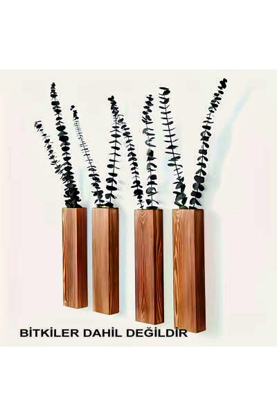 Tiydem Set de 4 vaze de perete din lemn - Decor de perete boem Decor de perete 3D scandinav (4 bucăți)