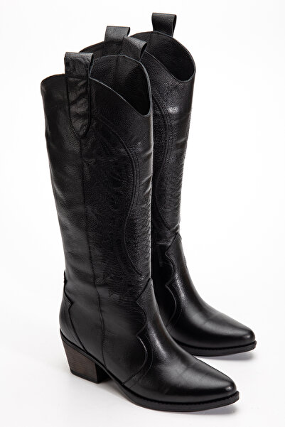 MS SUGAR SHOES Cizme de damă din piele naturală neagră, brodate, în stil West...