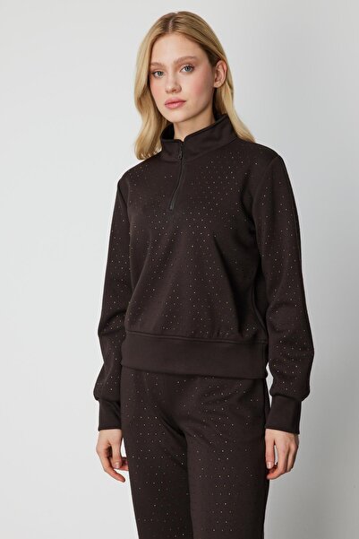 ON Top de trening cu fermoar la guler, cu strasuri