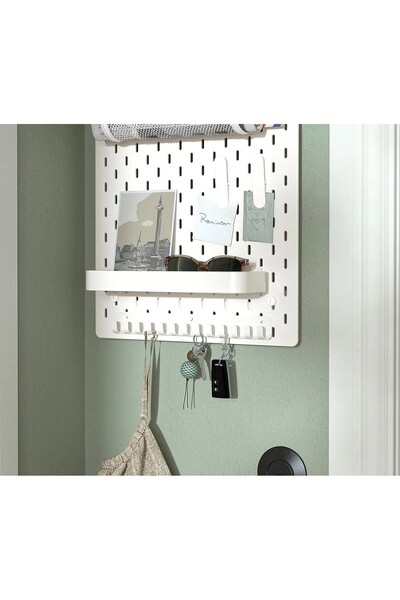 TEZPAZAR Skadıs Çok Amaçlı Pano Rafı Genişlik 28 Cm Pano Parçası Beyaz Panoya Takılabilen Metal Raf I.k:e.a