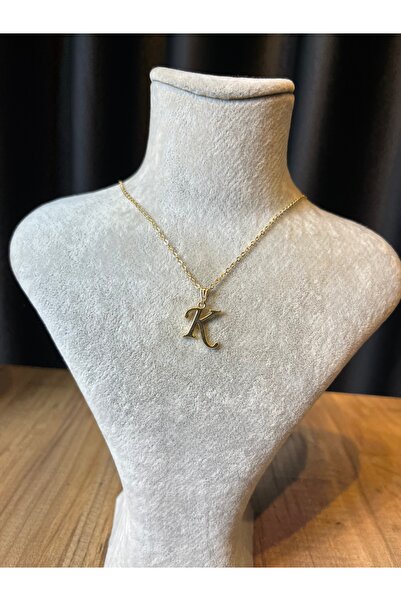Mos Tespih Letter K Lacquer Coated Gold Non-Tarnish Chain Necklace