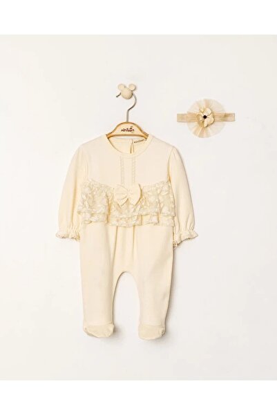 MİNİBORN Soft Cotton Lace Detailed Baby Girl Romper