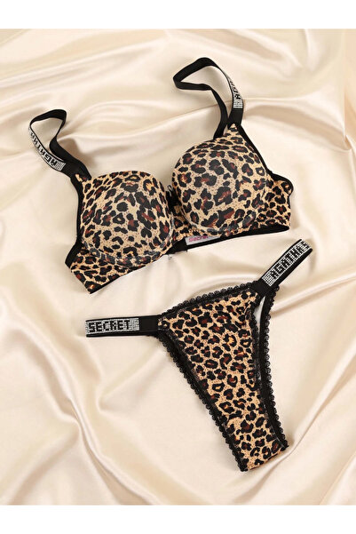 H.E SECRET Touch Secret Kadın Leopar Tesenli Taşlı Destekli Sütyen Takımı