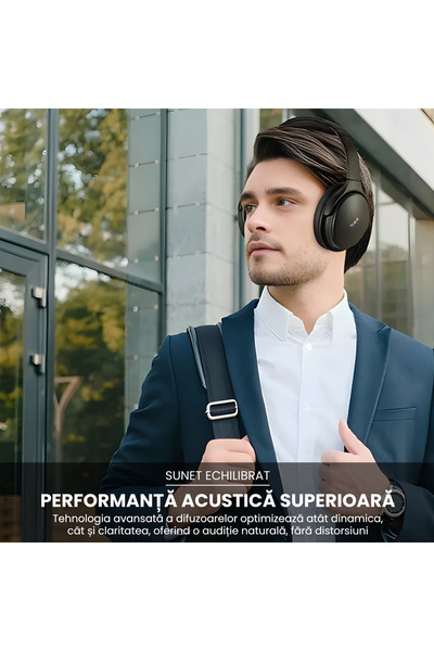 Tribit Casti Bluetooth Over Ear QuietPlus, ANC, Wireless, Microfon Incorporat, Bluetooth 5.0, Black
